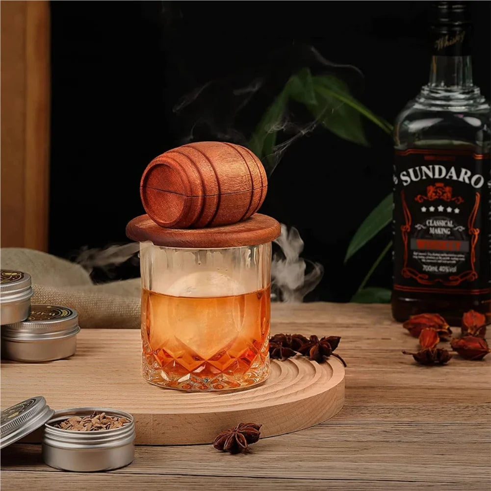 Cocktail Barrel Smoker Set Wood Hood Smoker With4 Flavor Wood Chips Multi-Style Suits For Whiskey Bar Old Fashioned Drink Smoker Zpaxo