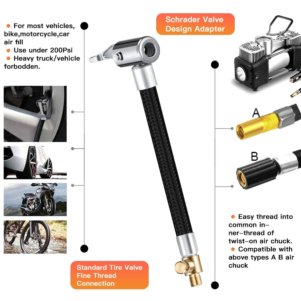 Tire Inflator Extension Hose 10–60cm | Locking Air Chuck