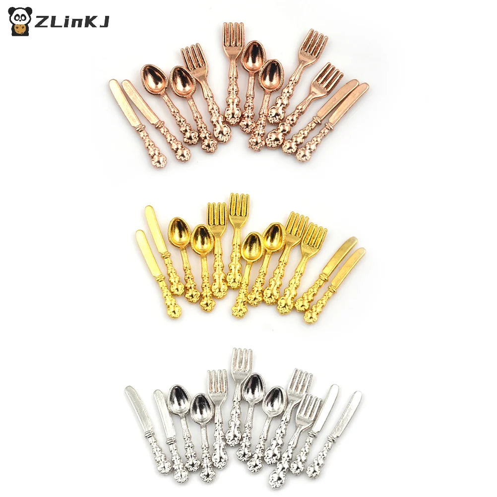 ▶12Pcs/set 1:12 Dollhouse Miniature Fork Knife Soup Tableware Kitchen Furniture Toys Zpaxo