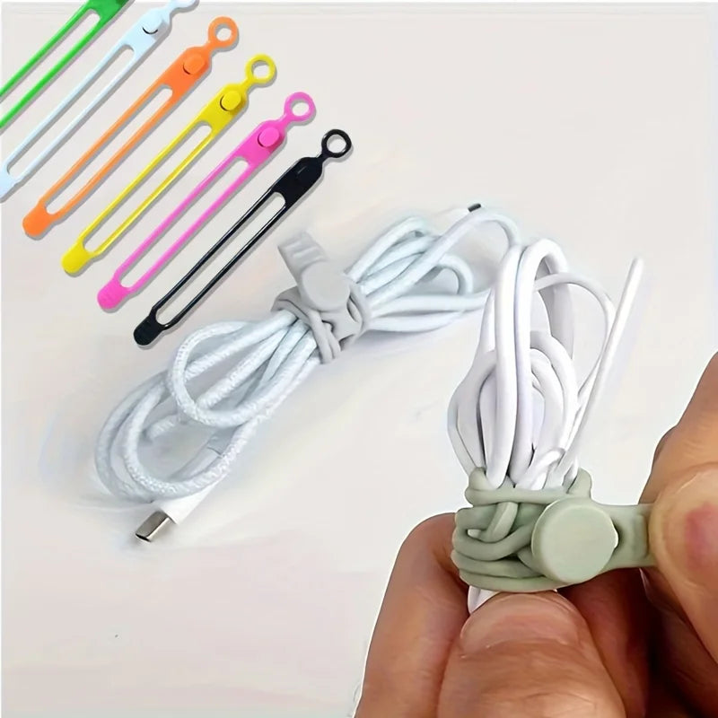 50/20/10/5pcs Silicone Multifunctional Cable Organizer Winder Storage Holder Bag with Zip Tie, Twist, and Clip Functions Zpaxo