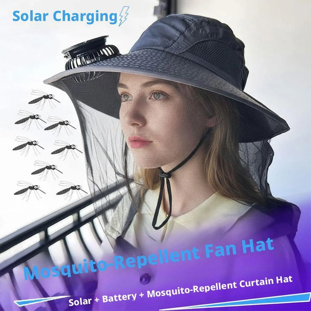 Solar USB Charging Fan Hat Men Wide Brim Sun Personal Cooling Caps