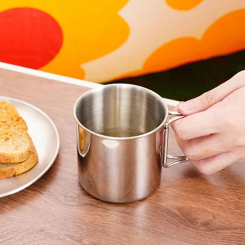 1Pc Stainless Steel Folding Handle Cup Portable Carabiner Cup Outdoor Camping Cups for Home Outdoor Camping Accessories Zpaxo