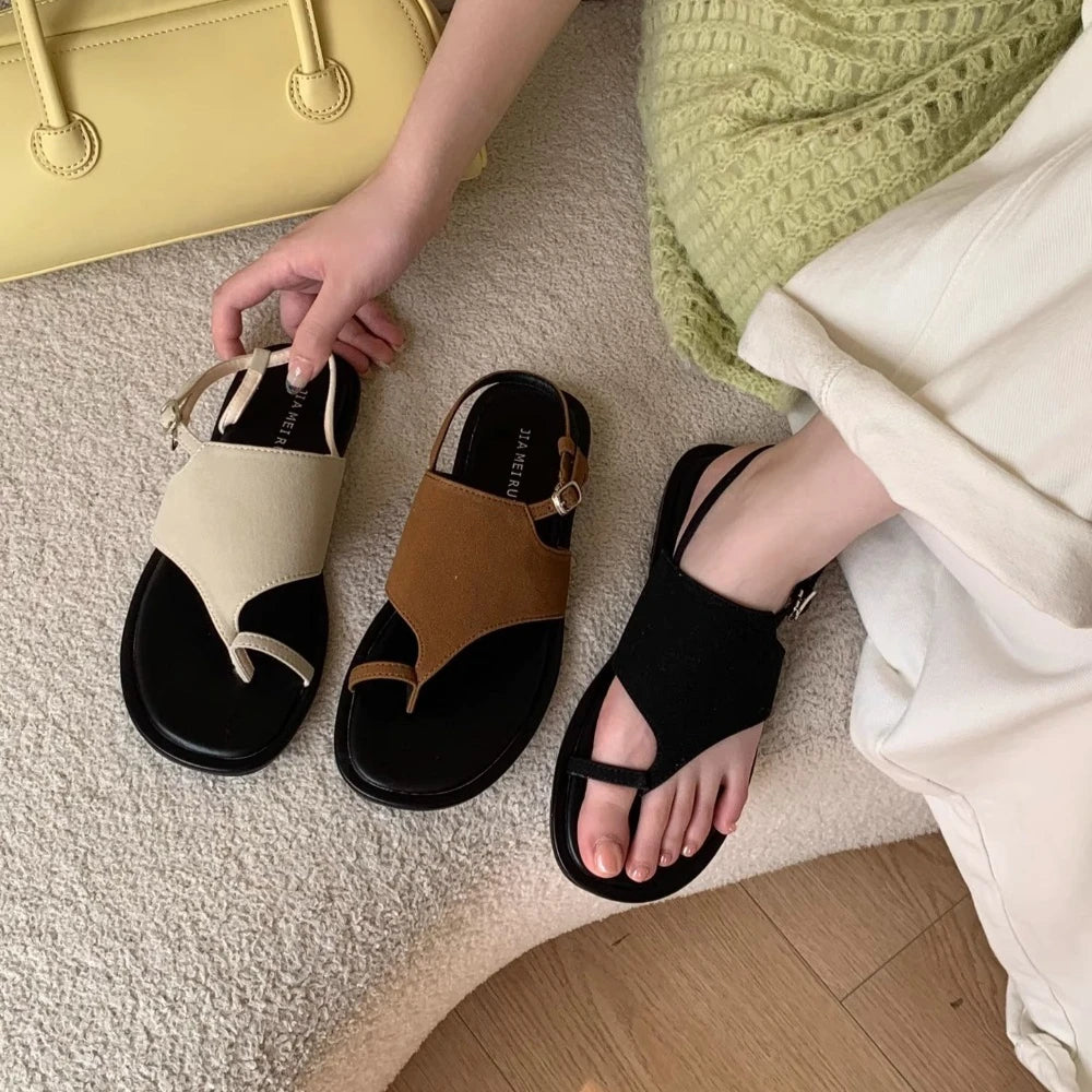 Suede Clip Toe Slingback Sandals Buckle Strap T-Strap Side Air Women's Sandals 2025 New Summer Elegant Party Runway Shoes Sexy Zpaxo