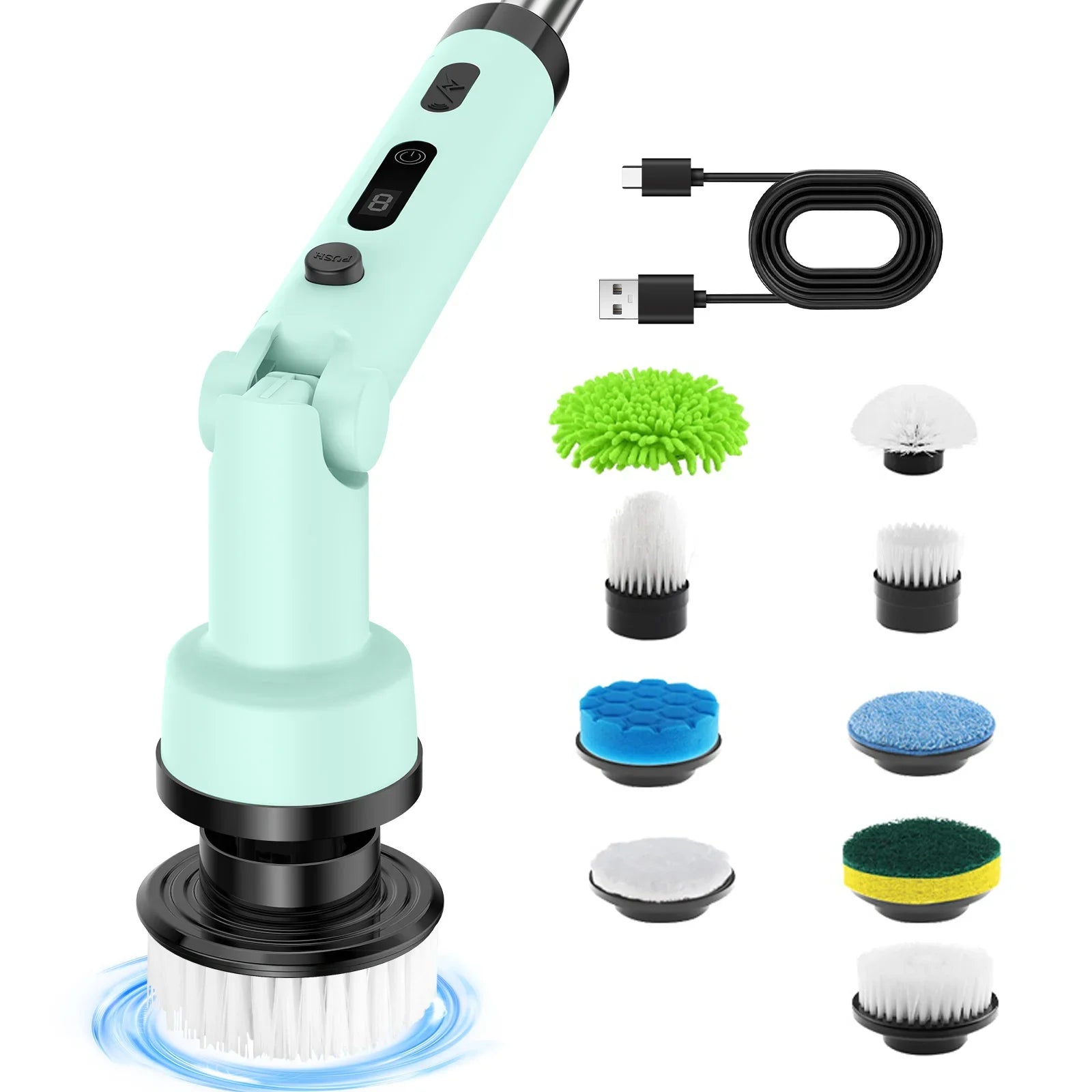 Electric Spin Scrubber Cordless Cleaning Brush with 9 Replaceable Brush Heads Adjustable Handle for Bathroom Floor Tile Kitchen Zpaxo 9 in1 Green