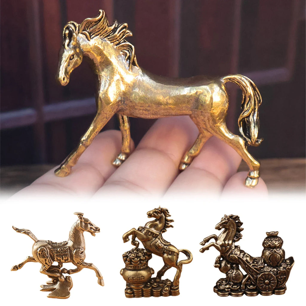 1Pcs Brass Horse Figurines Chinese New Year Zodiac Horse Ornament Feng Shui Lucky Statue Home Office Desktop Decoration Crafts Zpaxo