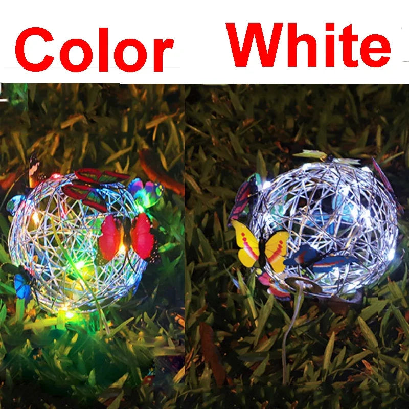 Solar Lamp Auto Light Up Garden Lights Metal Ball Butterfly Hanging Zpaxo