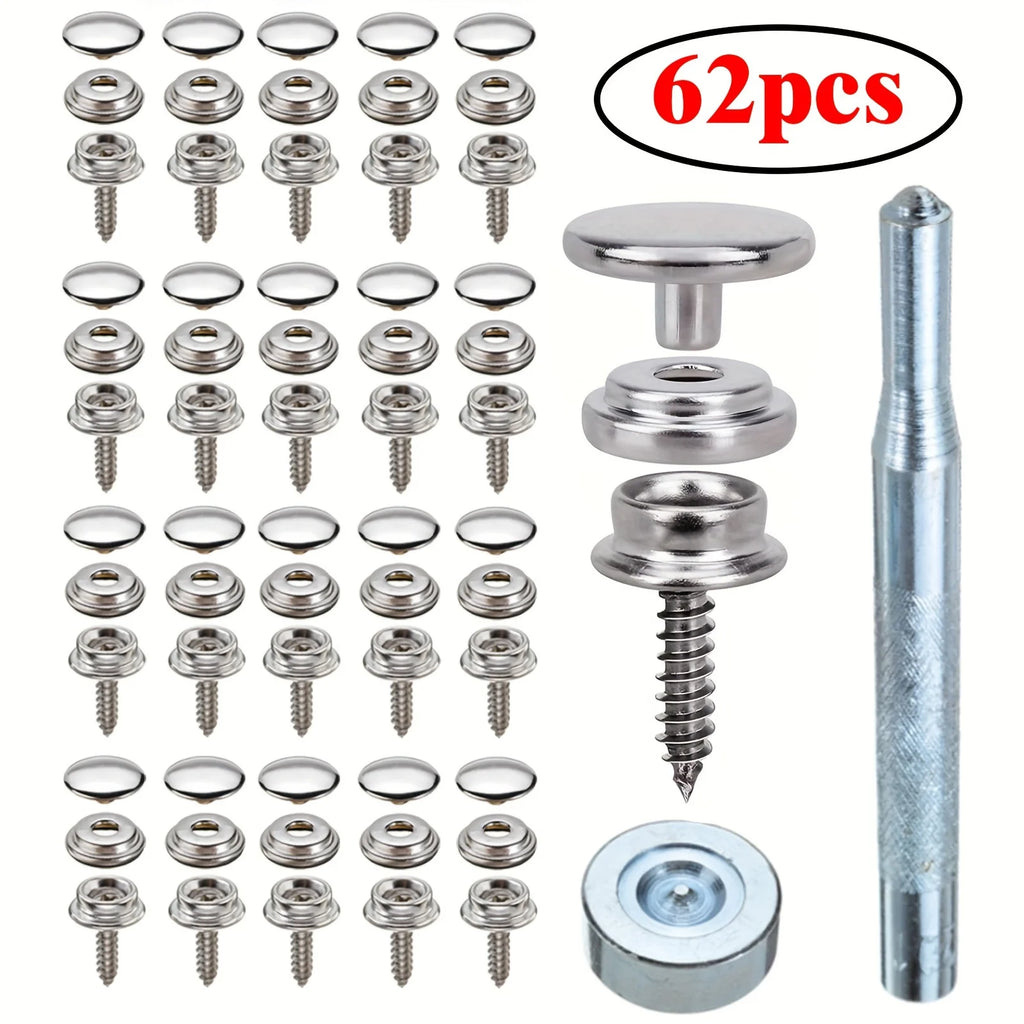 62 PCS Canvas Snap Tool Kit, Metal Screws Snaps Marine Grade 3/5" Socket Stainless Steel Boat Canvas Snaps with 2 Setting Tools Zpaxo 62PCS