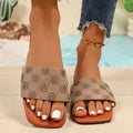 2026 Women Slippers Square Head Slip-on Shoes Large Flat Sandals Zpaxo Brown 40