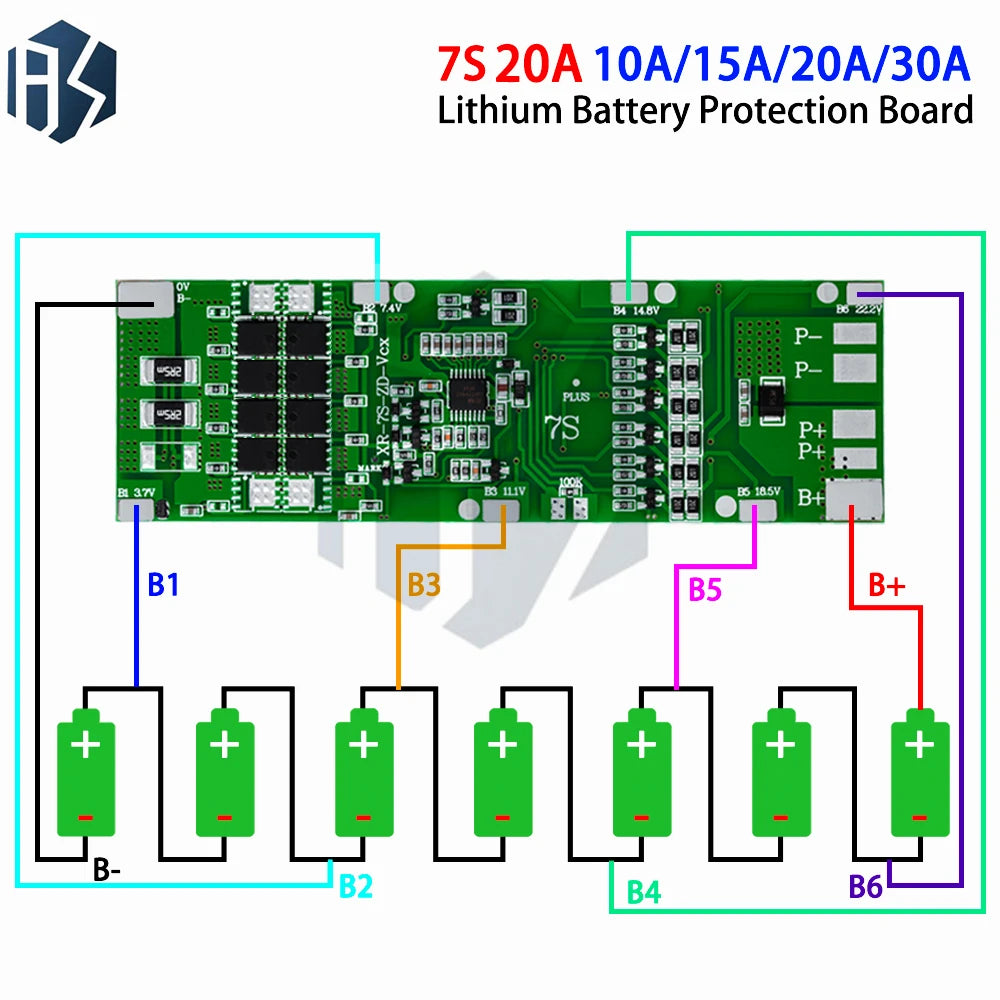 7S 24V Li-ion BMS Protection Board 10A 15A 20A 30A Current Options W Zpaxo
