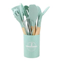 12PCS Silicone Kitchenware Non-Stick Cookware Kitchen Utensils Set Spatula Shovel Egg Beaters Wooden Handle Cooking Tool Set Zpaxo Light Green12Pcs