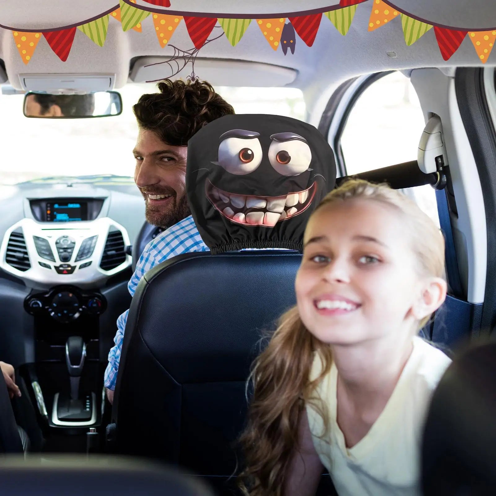 Funny Face Car Headrest Covers Auto Seat Pillow Cases Interior