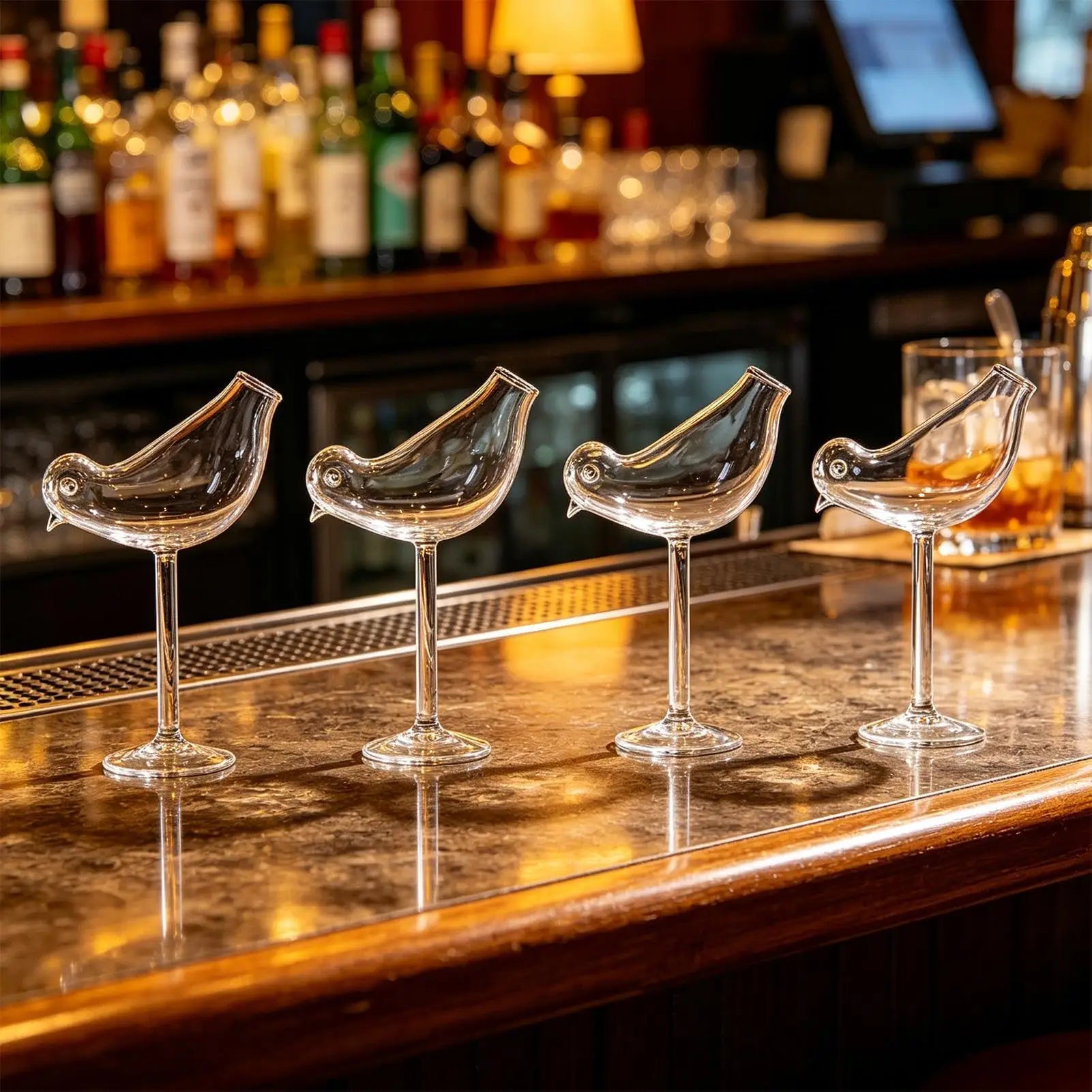 Cocktail Glasses 4-Piece Funny Bird Bar Decor Clear Drinking