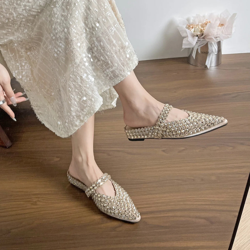 Slippers for Women Summer and Autumn Diamonds Mary Jane Shoes Women's Flat 2025 New Increased Height Shallow Women's Slippers Zpaxo