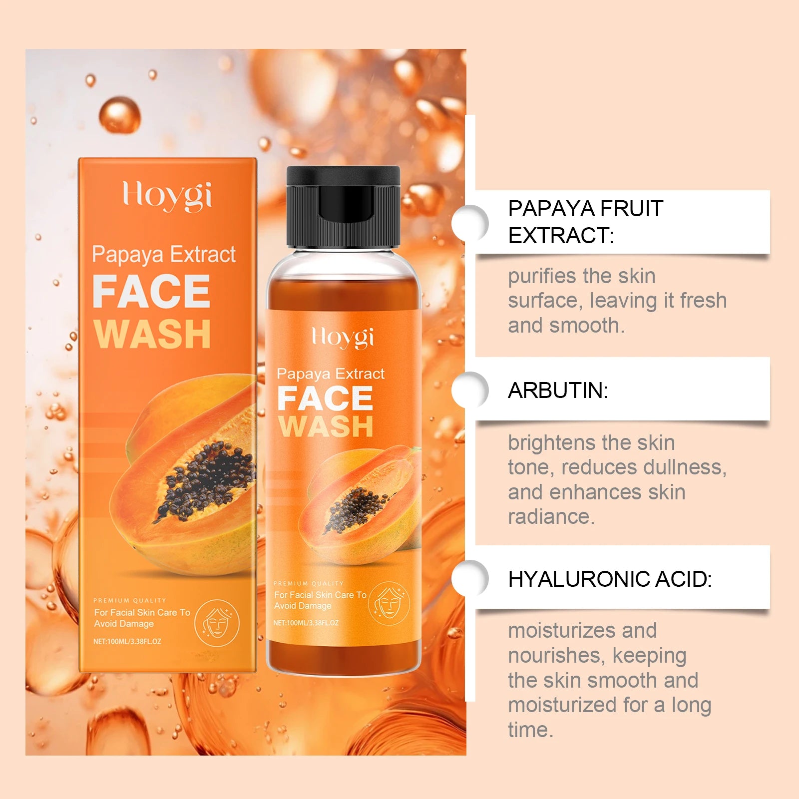 Hoygi Papaya Cleanser Gentle Exfoliating Hydrating Brightening Natural Enzyme Face Wash for Sensitive Skin All Types Zpaxo