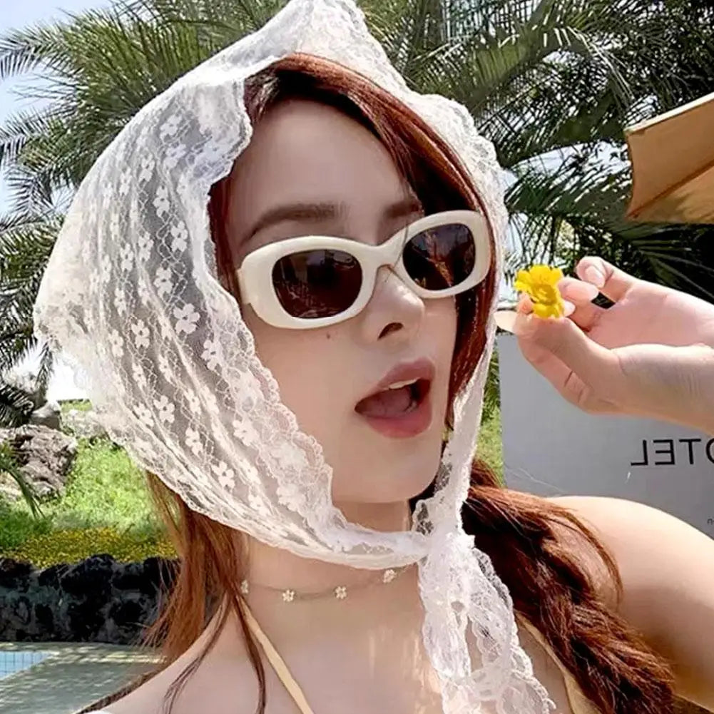 Retro Floral Lace Head Wrap Scarf | Women's Triangle Headscarf Lace Head Wrap Scarf Zpaxo