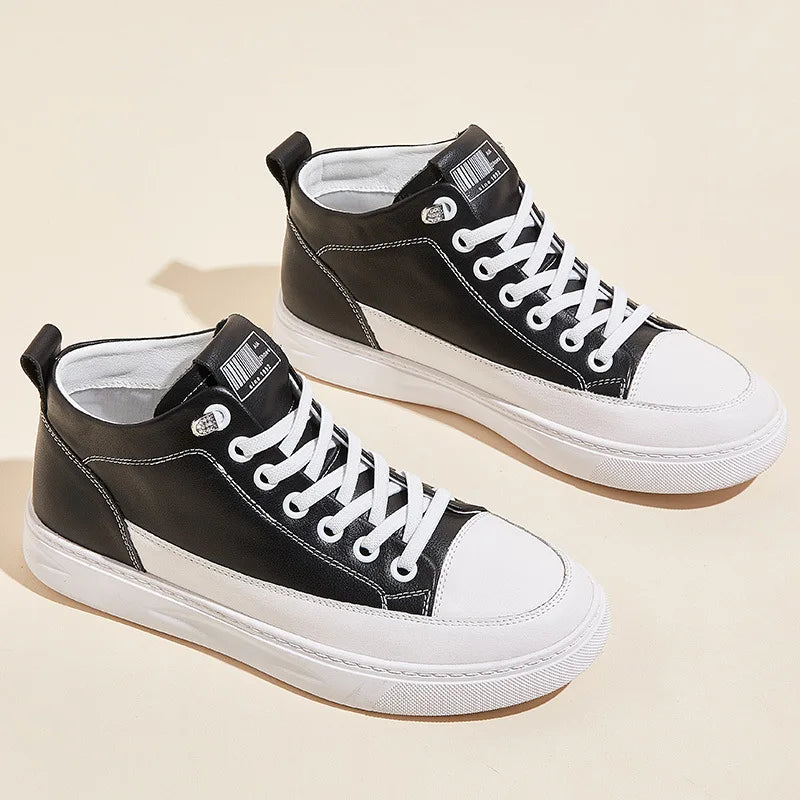 Leather Mid White Sneakers Women 2026 Spring No Tie Lazy Elastic Lace Zpaxo