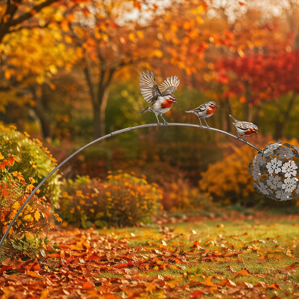 Outdoor Yard Art Stake Weather Resist Rustic Robin Birds Dandelion