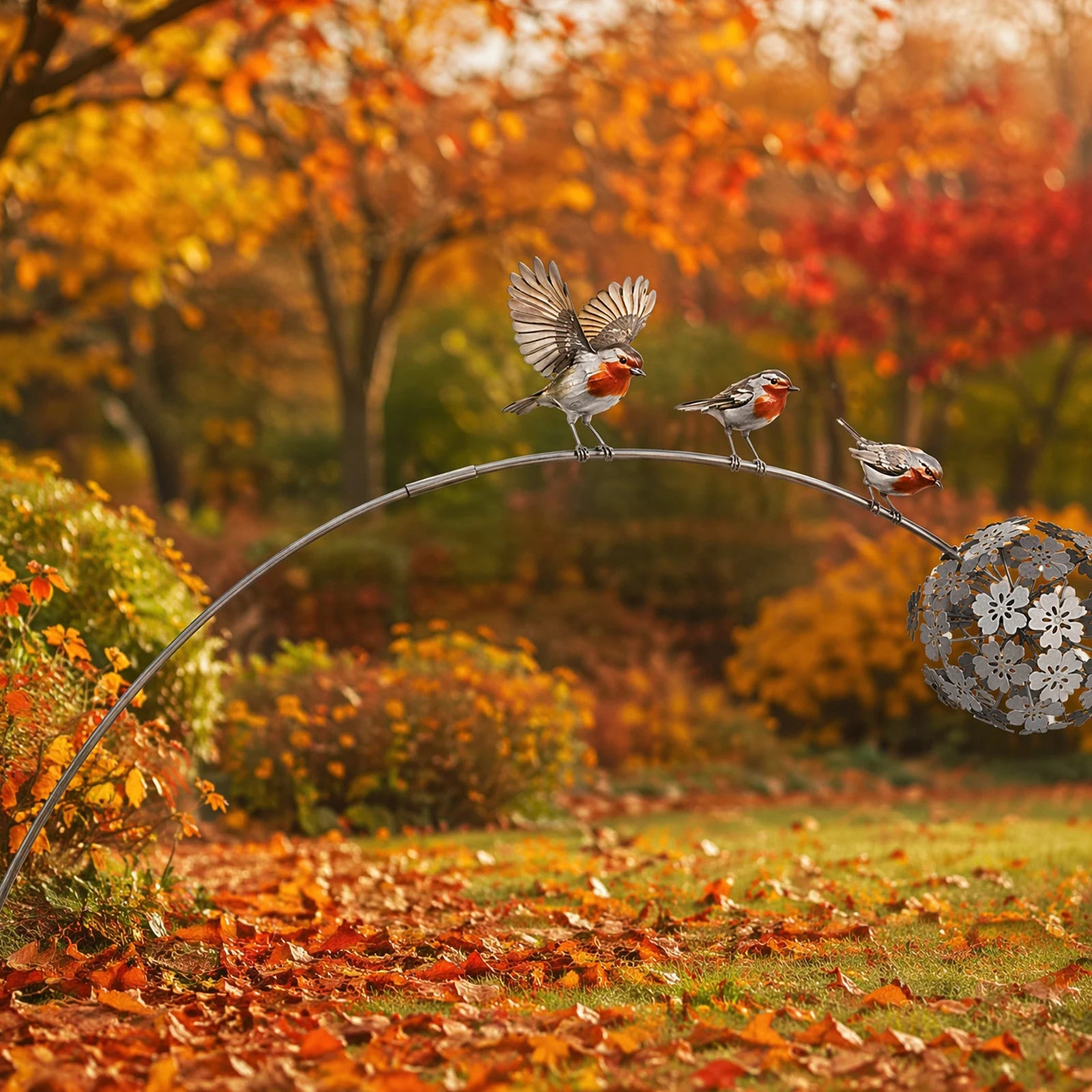 Outdoor Yard Art Stake Weather Resist Rustic Robin Birds Dandelion