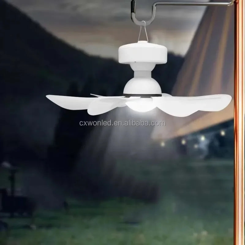 Solar Powered Charging Ceiling Fan Lights with 3 Color Led Lighting Portable for Outdoor Indoor Use Solar Fan Bulb Lamp Zpaxo