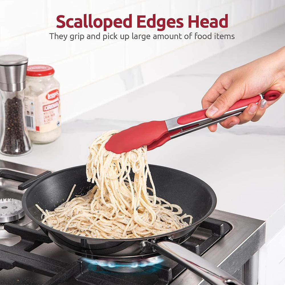 9 Inch Silicone Kitchen Tongs Stainless Steel BBQ Tongs Cooking Food Tongs with Silicone Tips Zpaxo