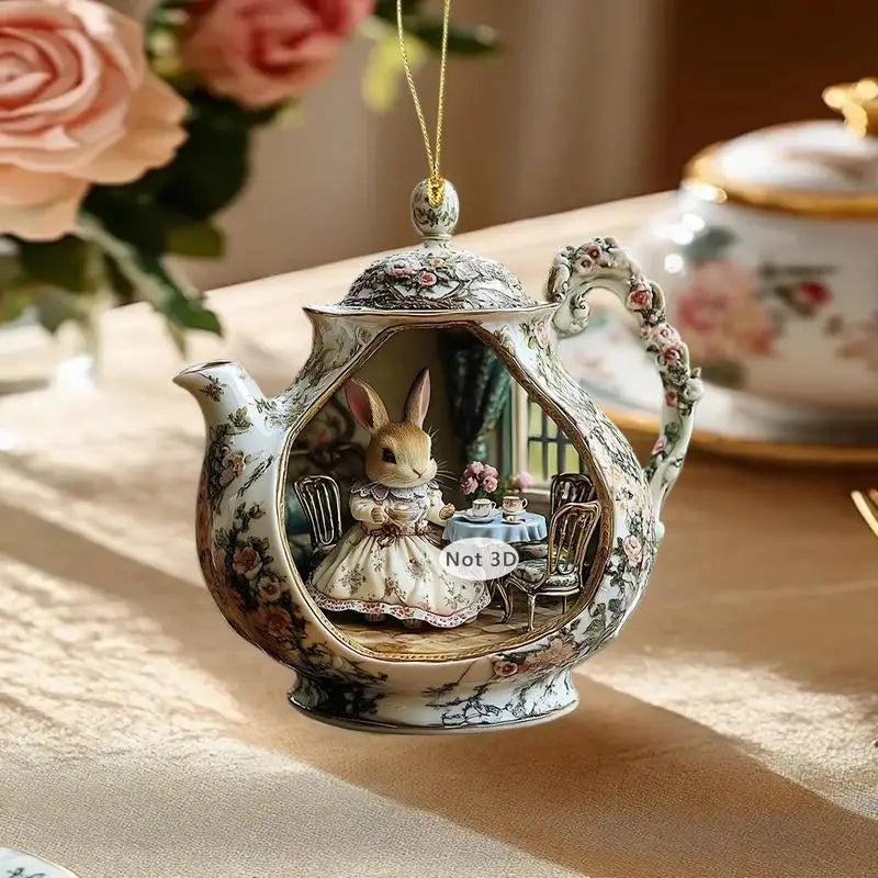 Delightful Easter Rabbit Teacup 2D Acrylic Home Decor Item Zpaxo