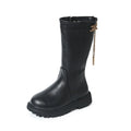 Winter Girl's Long Boots Black Pu Leather Platform Plush Trendy Zpaxo Black plus velvet 27(insole16.6cm) China Mainland