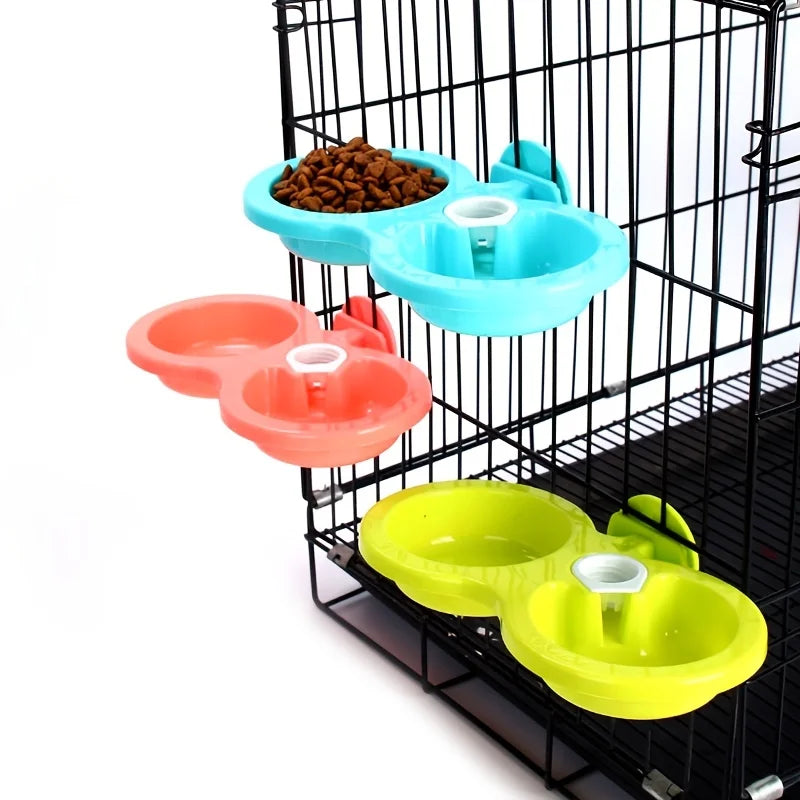 Double Pet Cage Hanging Food Bowls Automatic Drinking Water Feeder 3