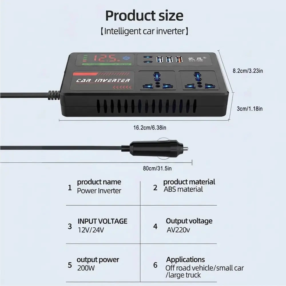 DC 12V 24V AC 220V Car Inverter Power Adapter Double Type-c QC3 0 Zpaxo