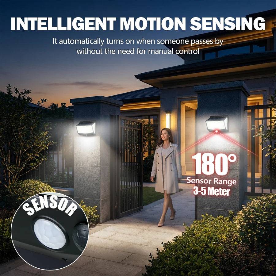 100 468 LED Porch Light Outdoor Waterproof Lamp 3 Mode PIR Solar Wall Zpaxo