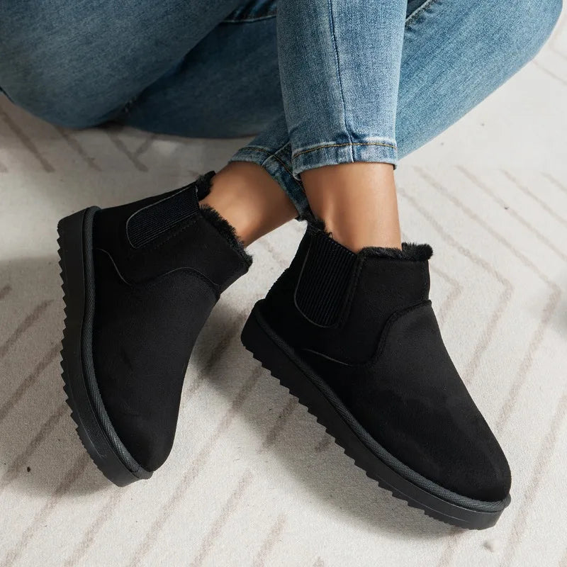 Winter Women Snow Boots 2025 New Platform Shoes Thickened Fluff Luxury Ankle Boots Women Short Plush Warm Casual Shoes Women Zpaxo black 42