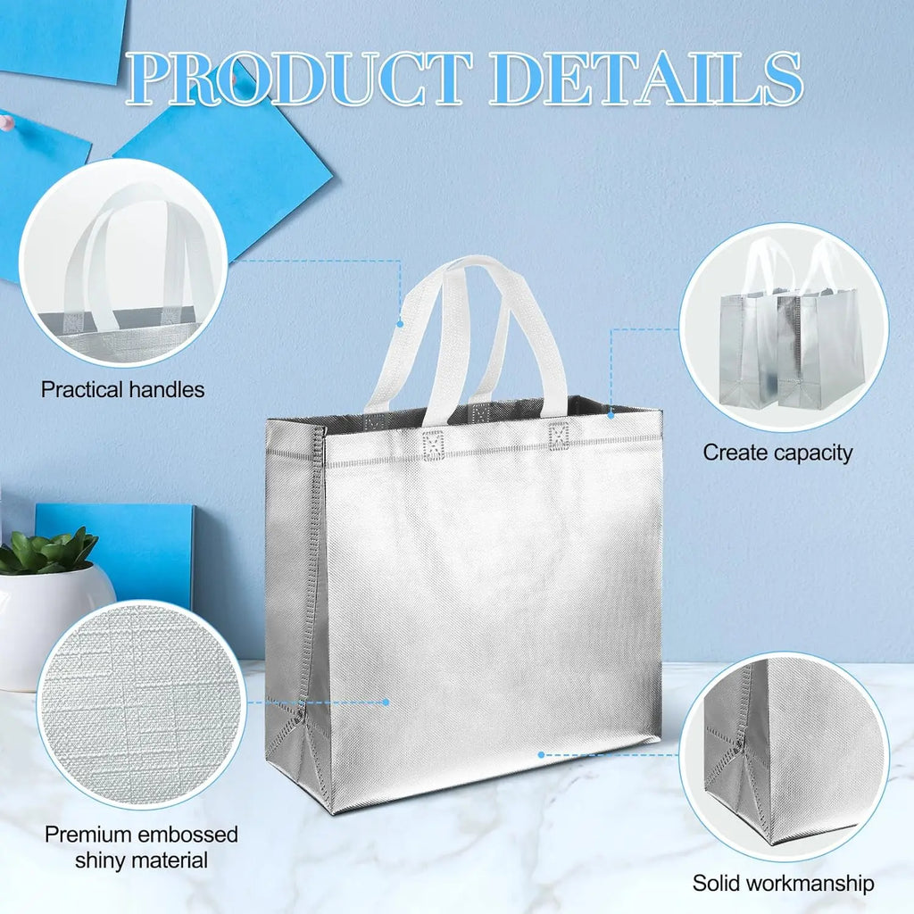 Silver Reusable Gift Bags with Handles – 4/6/8-Pack