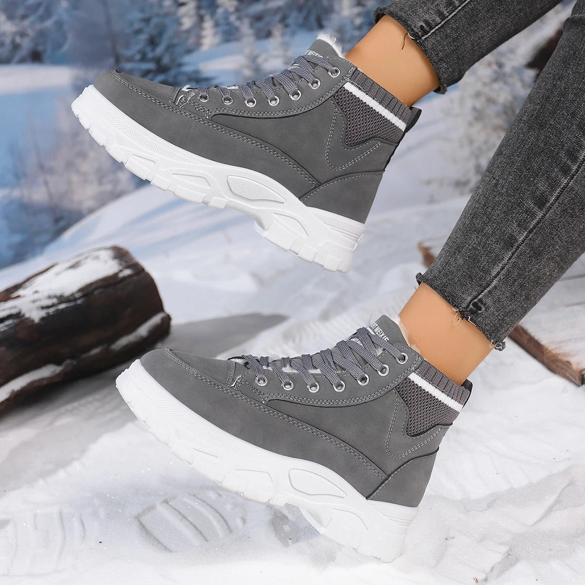 Women Snow Boots Waterproof Platform Sports Ankle Boots Winter Warm High Top Cotton Shoes Fashion Height Increased Boots Women Zpaxo