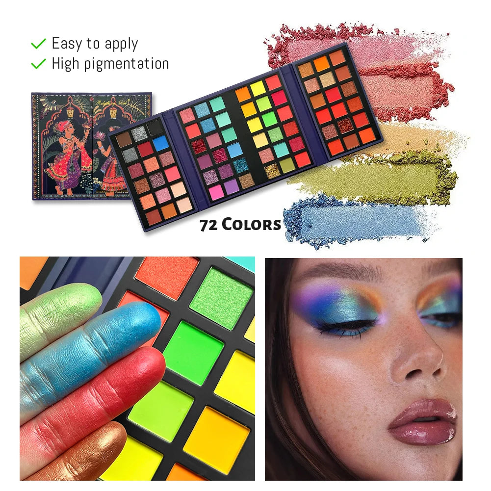 72 Rainbow Eyeshadow Palette Pigment Board Shimmer Glitter Matte Zpaxo