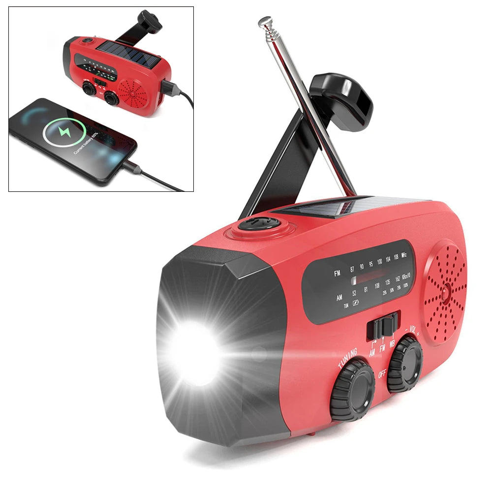 2000mAh Portable Solar Hand Crank Radio Multifunctional USB FM AM WB