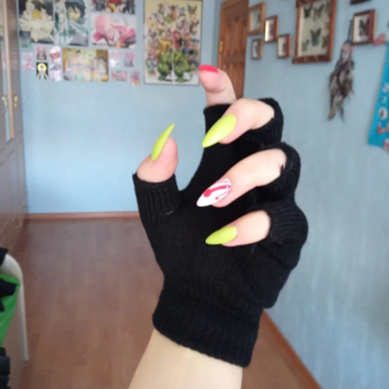 Autumn Winter New Half Finger Warm Gloves For Men Women Students Solid Knitted Mittens Outdoor Knitting Cycling Writing Gloves Zpaxo