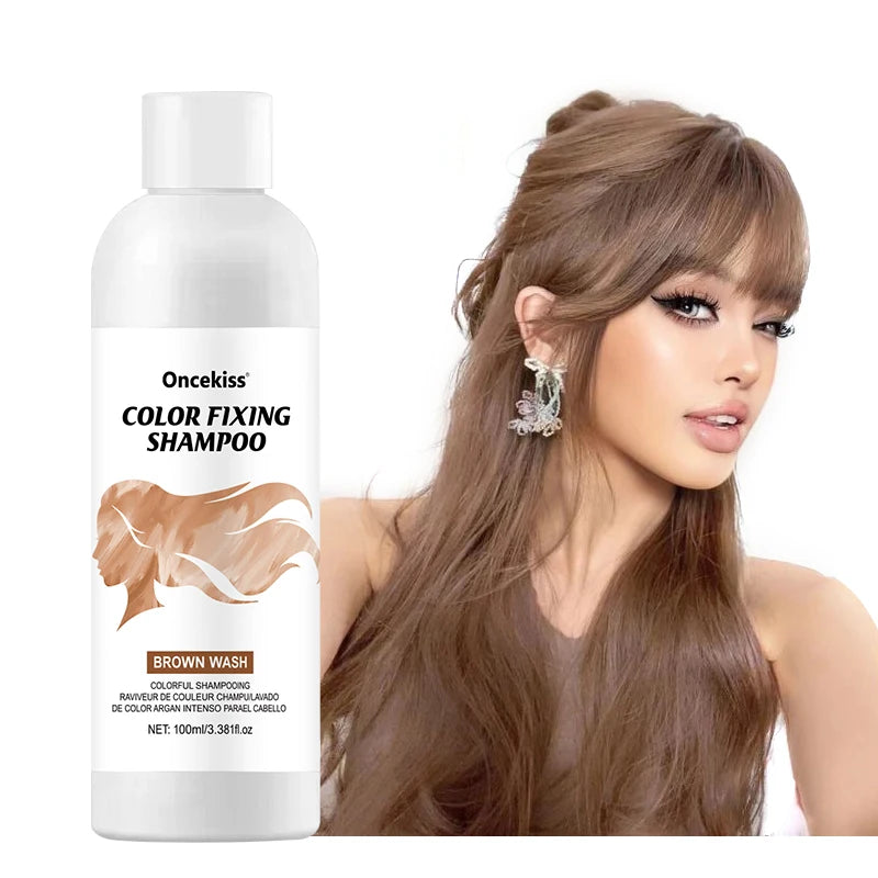 Semi-permanent Hair Color Dye Shampoo,Unisex Color Protecting And Fixing Shampoo Instant Hair Color Long-lasting Shine Hair Care Zpaxo BROWN