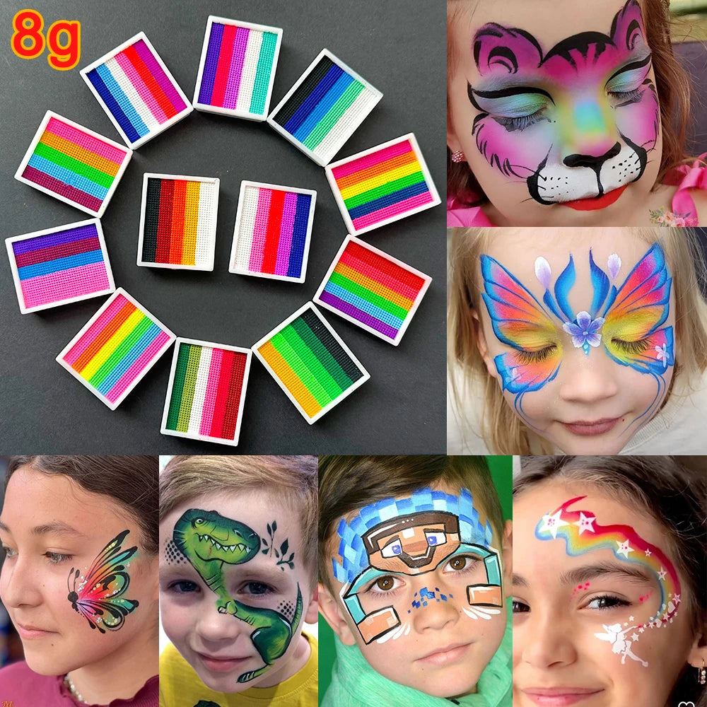 2pcs Rainbow Face & Body Paint,8g Split Cake Non-Toxic Paint Makeup Palette-Vibrant Mixed Colors For Festivals,Butterfly Makeup Zpaxo