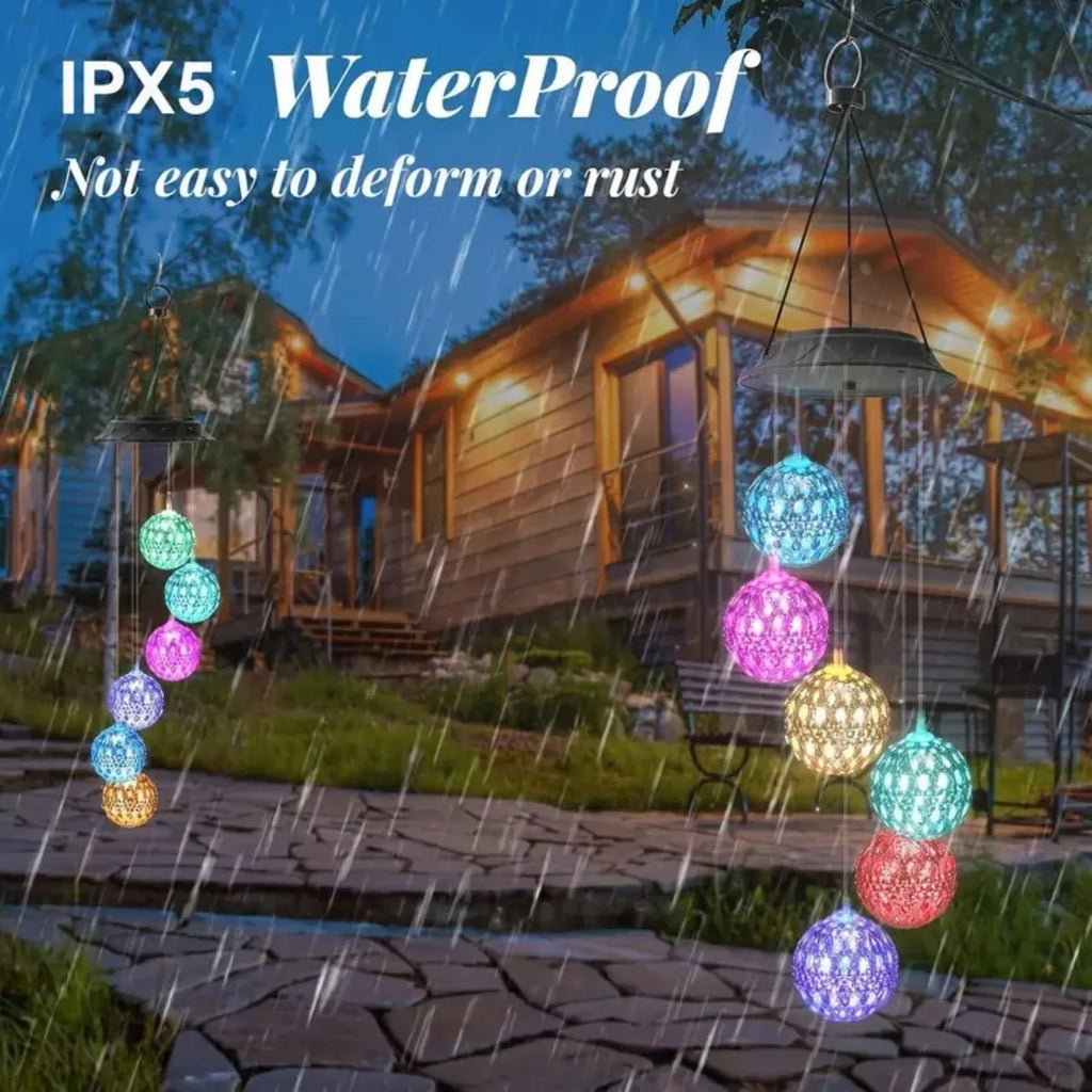 Solar Powered Wind Chime Mirror Ball Pendant Light LED Mobile Zpaxo