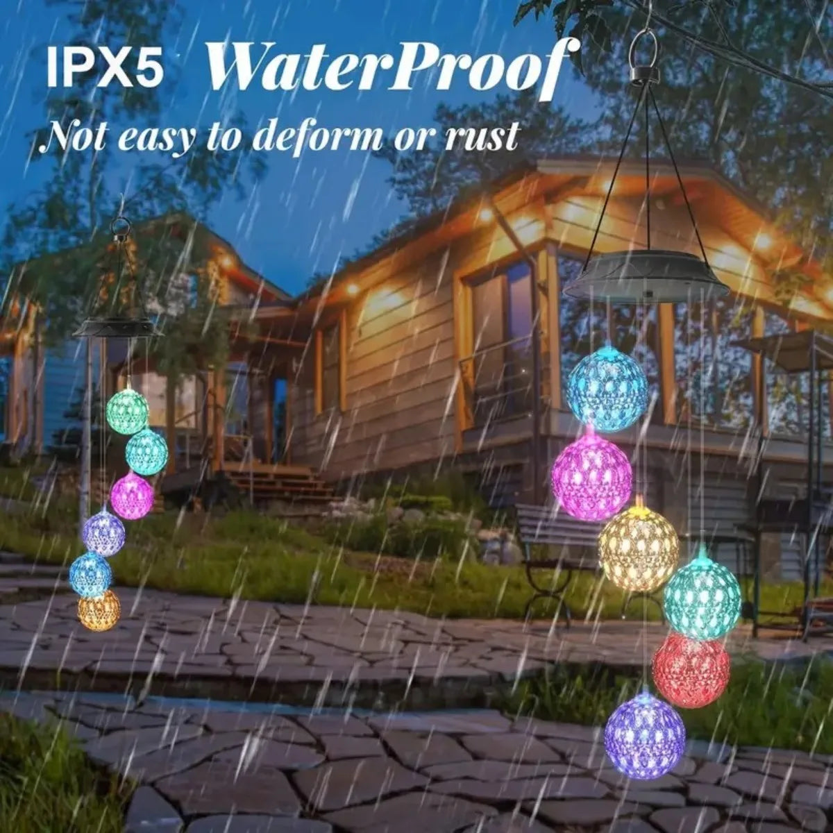 Solar Powered Wind Chime Mirror Ball Pendant Light LED Mobile Zpaxo