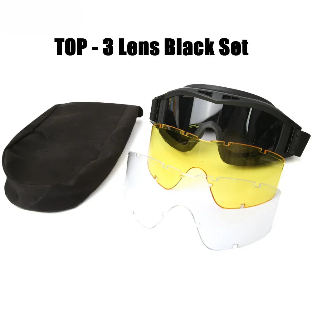 Airsoft Tactical Goggles – 3 Lens Windproof Shooting Glasses Tactical Goggles Zpaxo 3 Lens Black