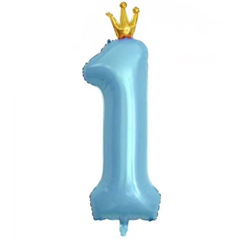 Pastel Baby Blue Pink Foil Number Balloon Crown 1 2 3 4 5 6 7 8 9 Zpaxo blue1 40inch