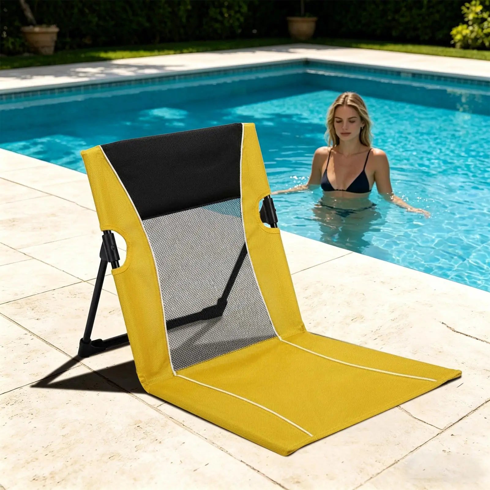 Low Beach Chair Foldable Poolside Lounge Seat Carry Bag Tanning