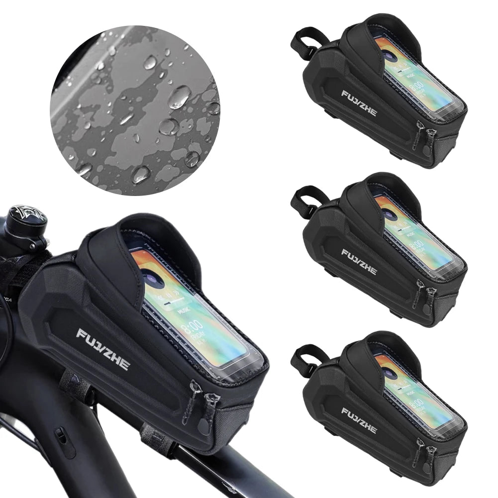 Bike Tube Bag Hard Shell Front Frame Touch Screen Phone Pouch Road