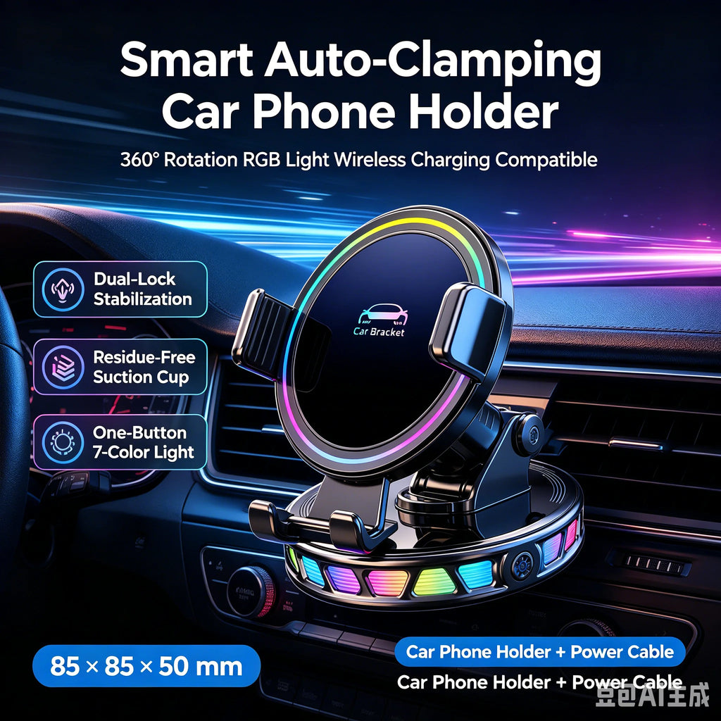 2026 New RGB Ambient Light Car Wireless Charger Dashboard Auto-Clamping Magnetic Phone Holder Car Wireless Charger Stand Zpaxo