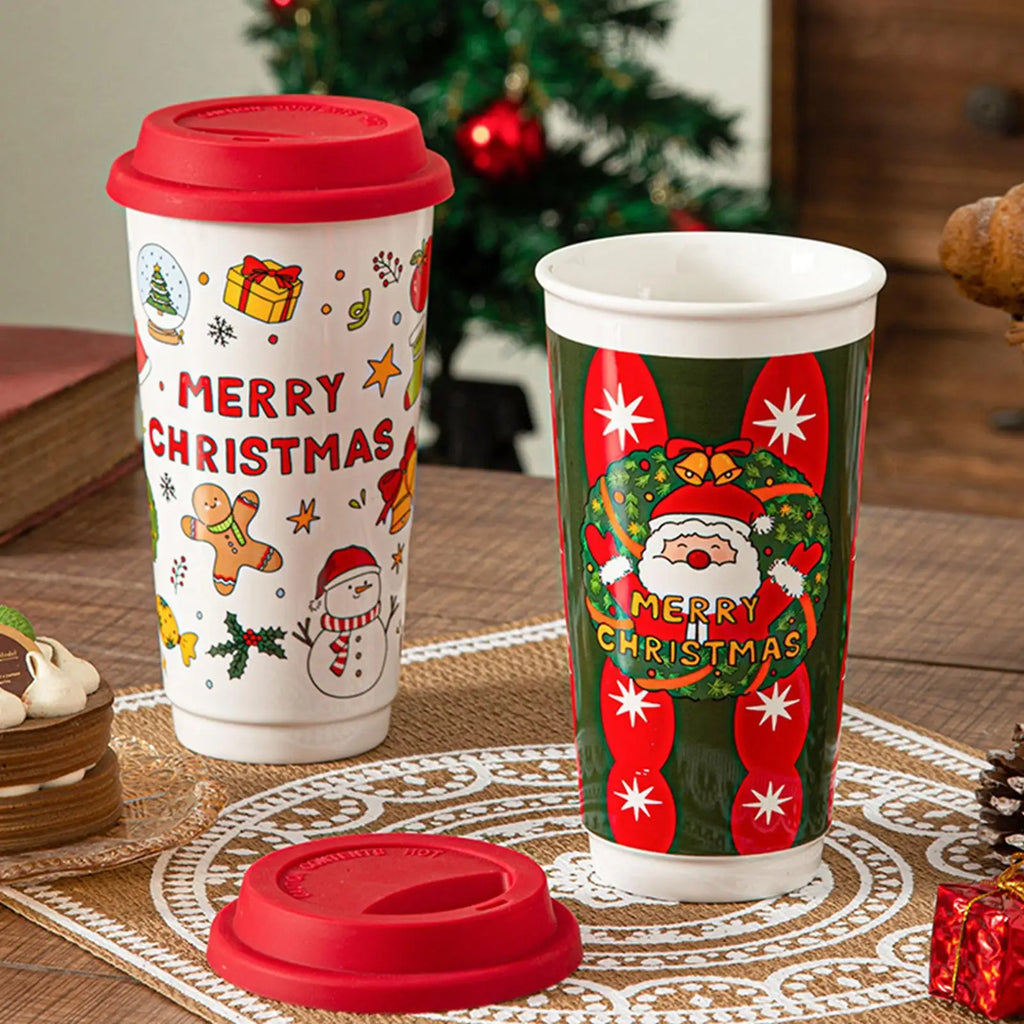 Christmas Coffee Cups Reusable Ceramic Holiday Drinkware Travel Mug