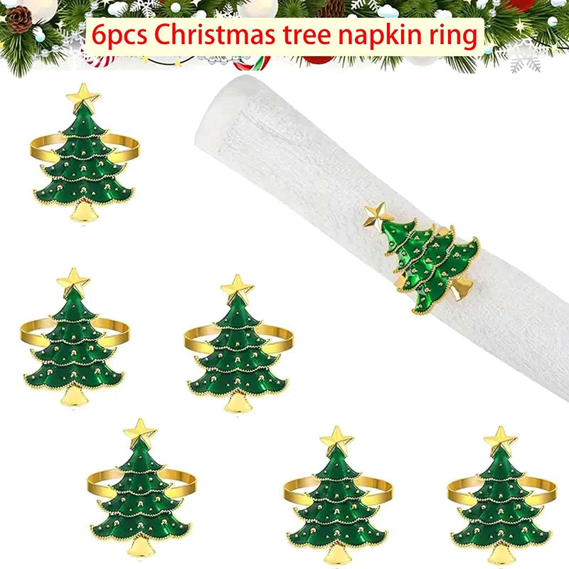 Christmas Napkin Rings Set of 6 – Festive Xmas Table Decor Holiday Napkin Rings Zpaxo