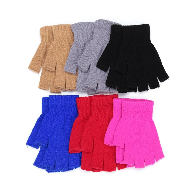 1pair Short Half Finger Fingerless Knit Wrist Glove Winter Warm Stretch Work Gloves for Women and Men Cycling Accessories Zpaxo