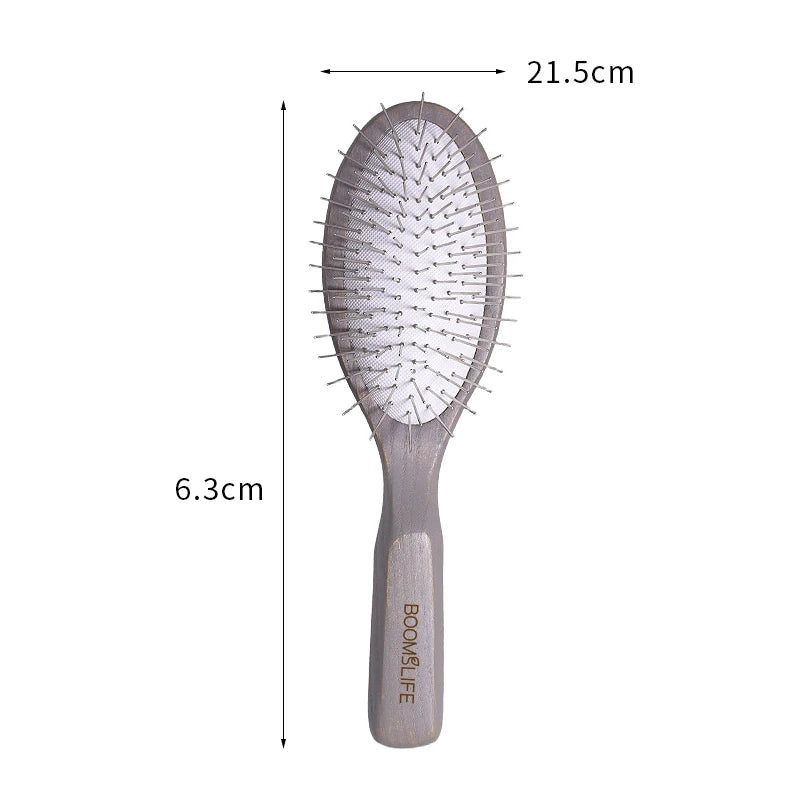 BOOMSLIFE Personalized Logo Metal Needle Wood Hair Brush For Women Hair Detangling Metal Pin Comb Massage Scalp Hair Comb Zpaxo Matel brush -C China Mainland