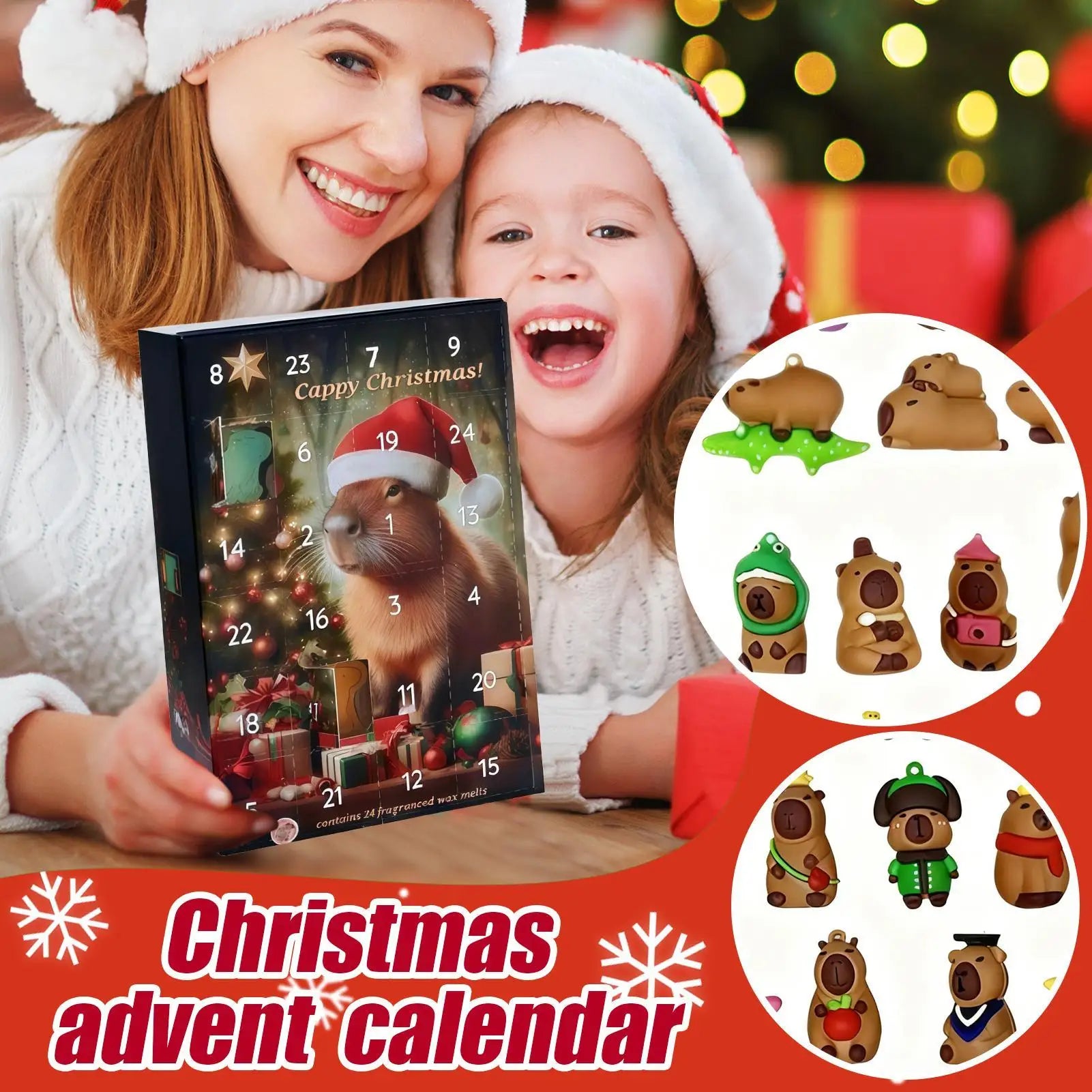 Capybara 3D Christmas Advent Calendar 24 Days Countdown Pendants Home