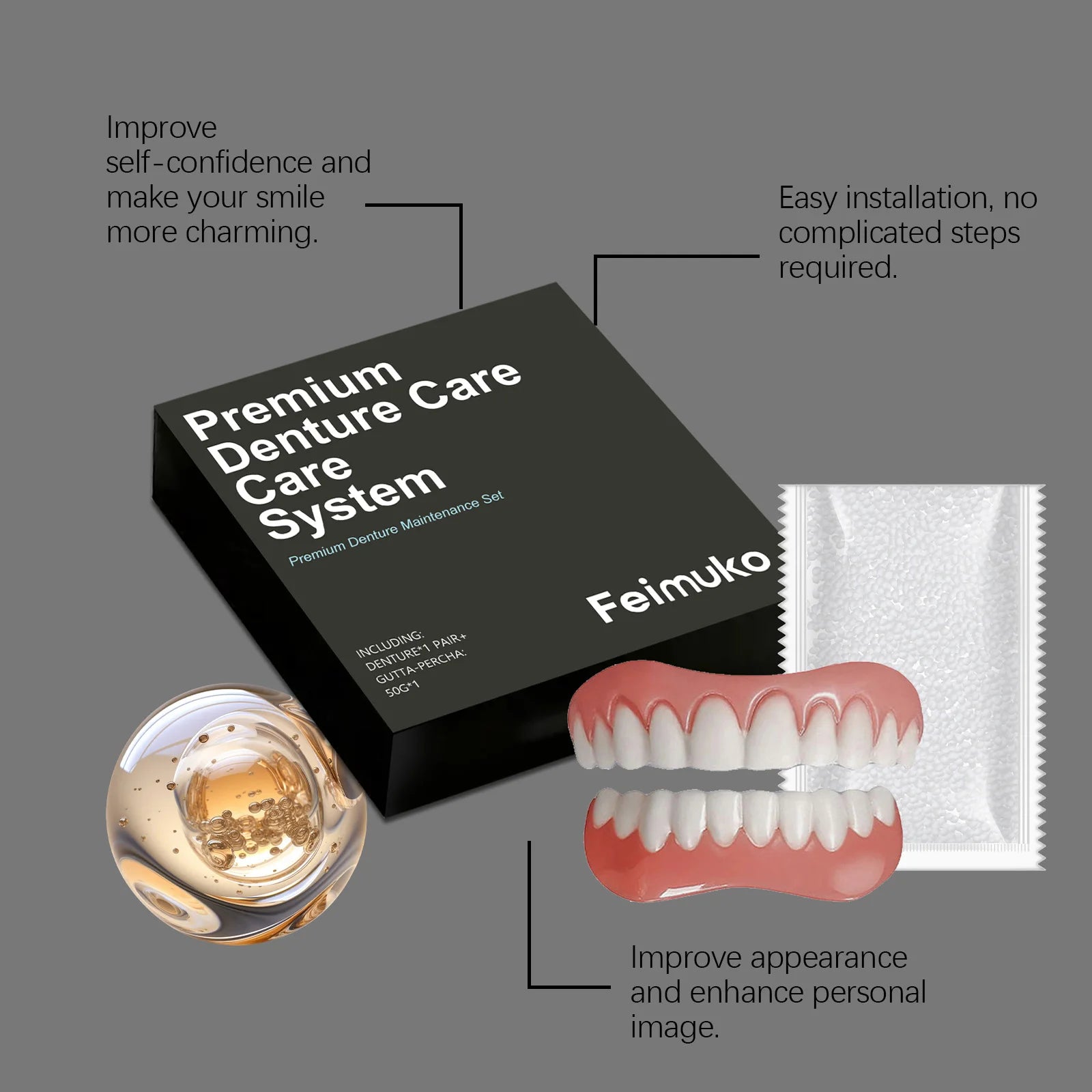 Cosmetic Denture Kit - Skin-Friendly & Comfortable, Easy-Wear Natural Fit, Instant Smile Aesthetic Improvement For Occasions Zpaxo